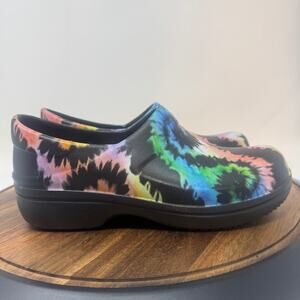 Crocs Black Tie Dye Wedge Duel Comfort Clogs Nurse Workwear Slip Resist Womens 9
